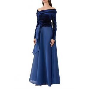 NEW TALBOT RUNHOF velvet bodice evening gown in dark blue